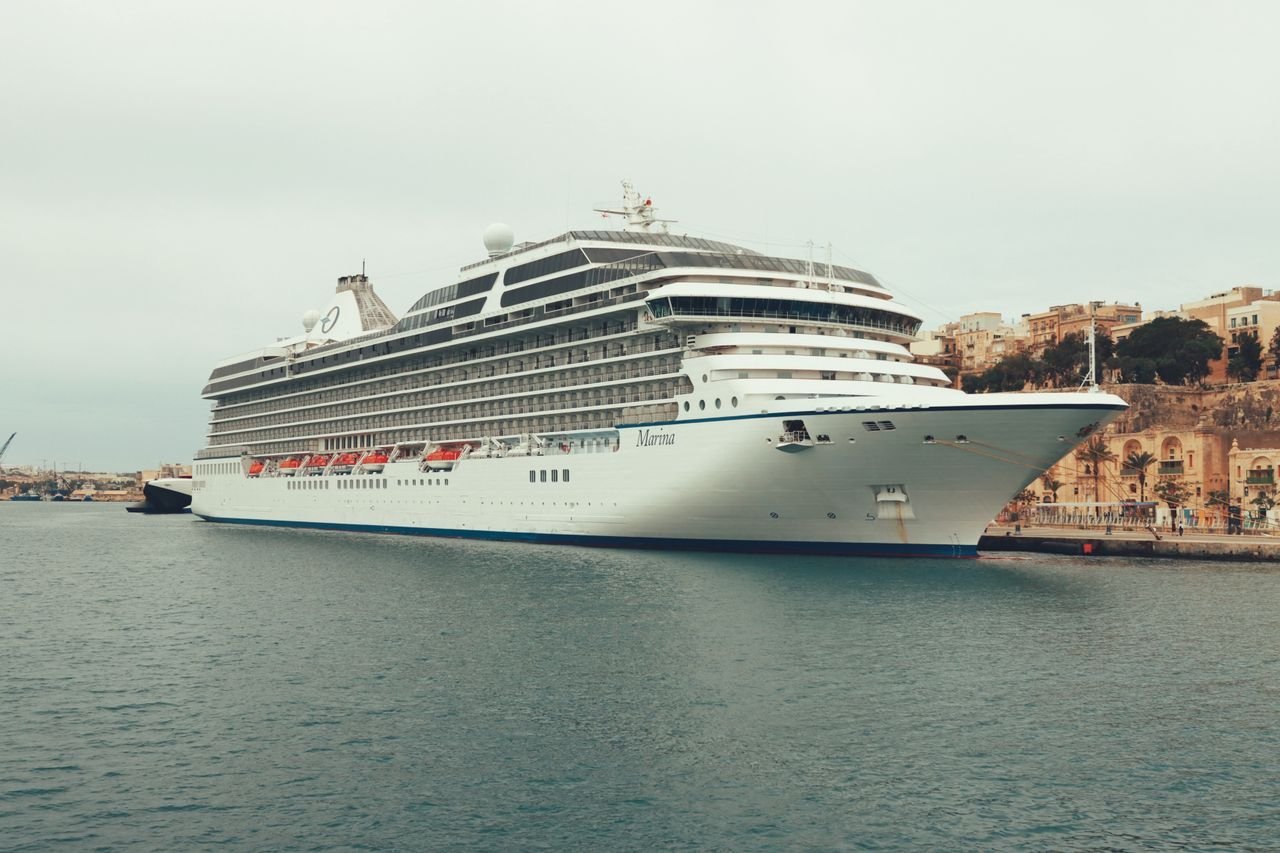 Home A luxurious cruise ship, MS Marina, moored in Valletta, Malta's scenic harbor.